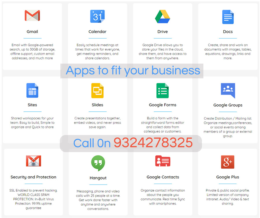 g suite apps, g suite basic plan apps, what type of apps i can use with g suite? call 9324278325 for g suite email service for your company